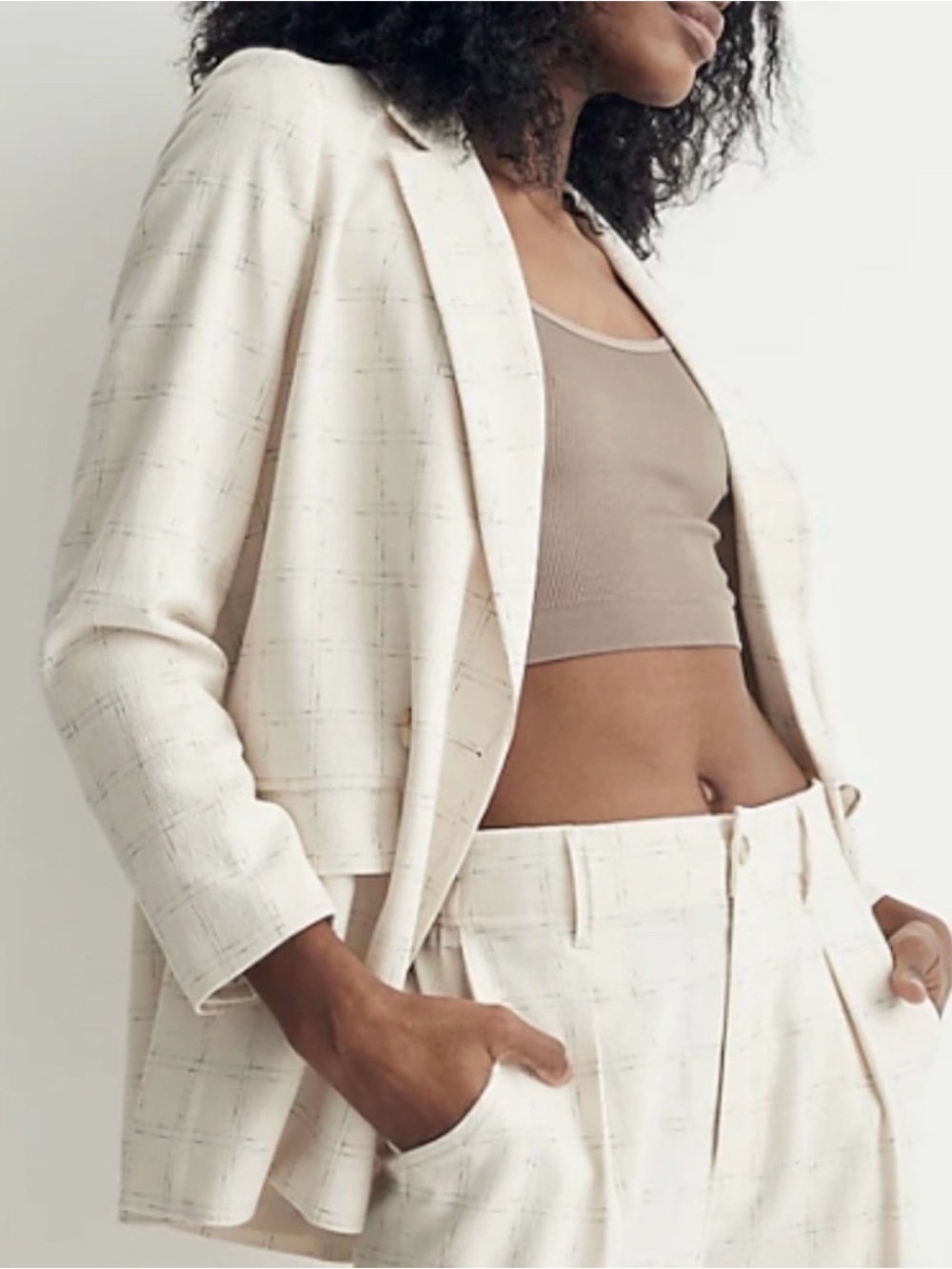 Madewell Caldwell Double-Breasted Blazer in Ghent Plaid Ivory Size M Like New